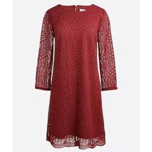 J. Crew 00 Burgundy Lace Overlay A-line Dress style K3992 Red 3/4 sleeve